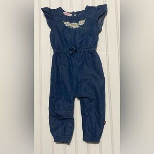 Delia’s Baby Denim Romper Long Pants Sleeveless Size 12 Months Dark Blue‎ Snaps